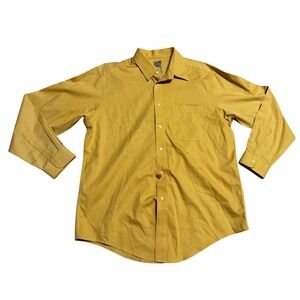 Travelsmith Mens L Long Sleeve Button Down Shirt Yellow 100 Cotton Pocket Casual